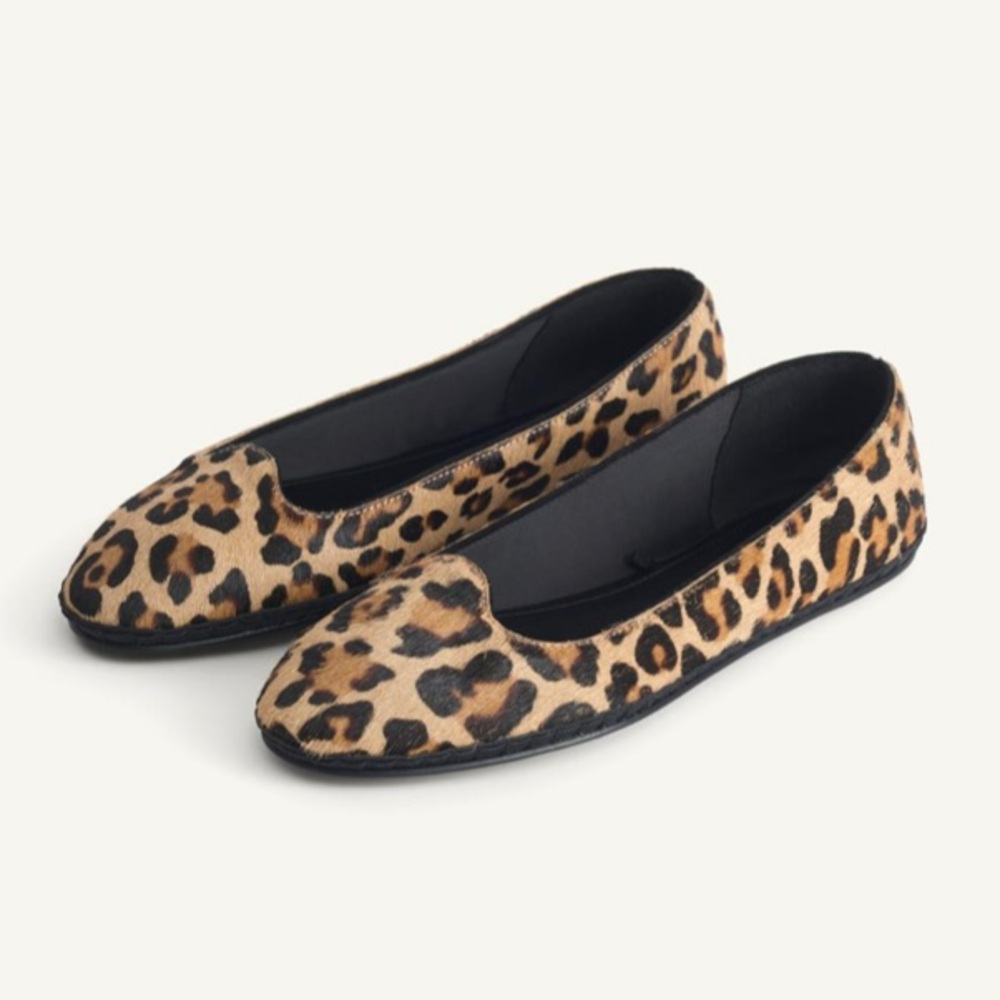 NWT Zara X Kate Moss Calf Hair Leather Animal Print Flats Brown & Black Size 8